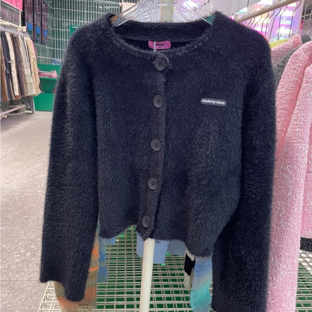 Black Fuzzy Button-Up Jacket